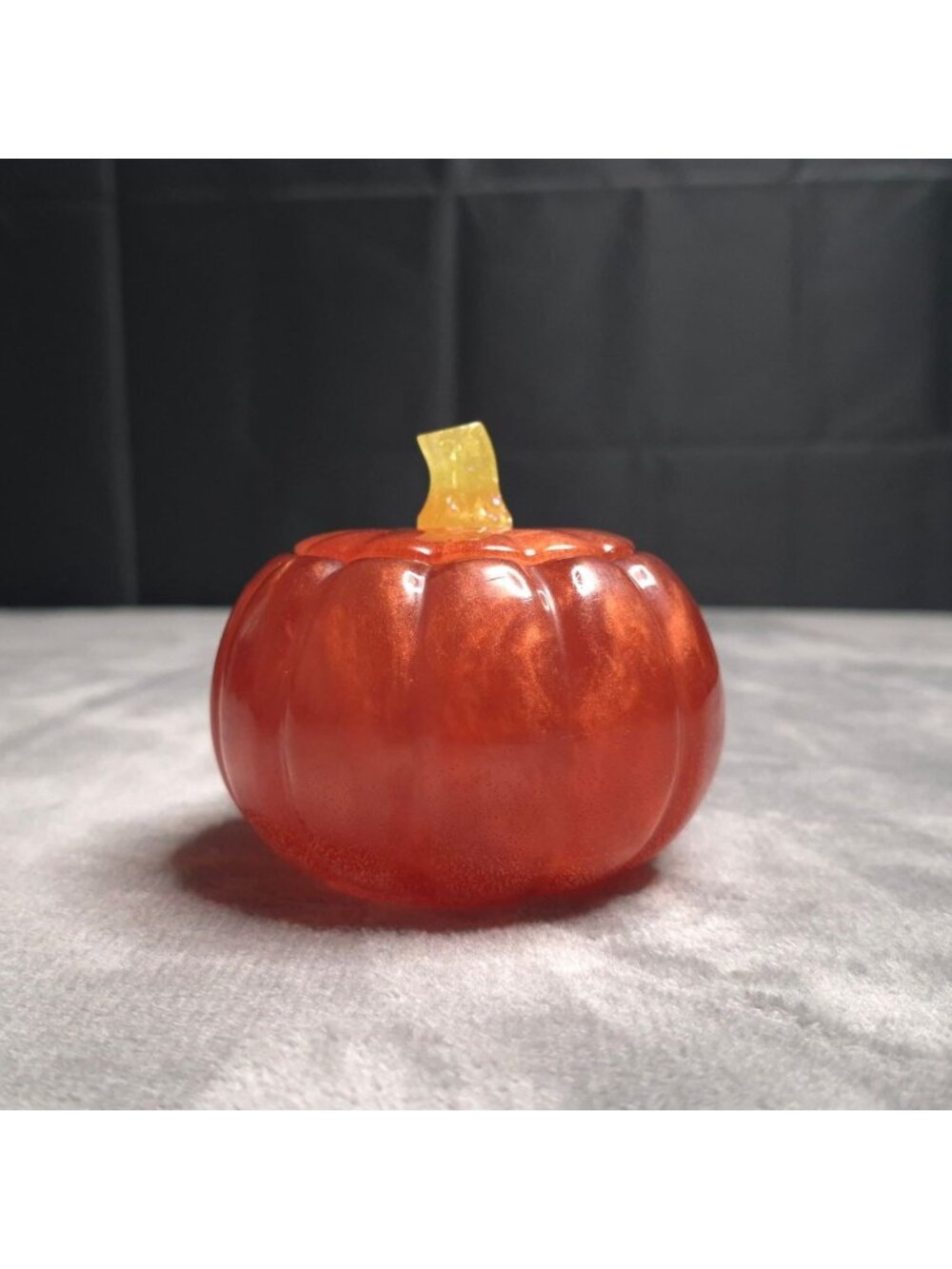 Handmade Resin Pumpkin Shaped Jar Autumn Decor Trinket Holder Copper Yellow